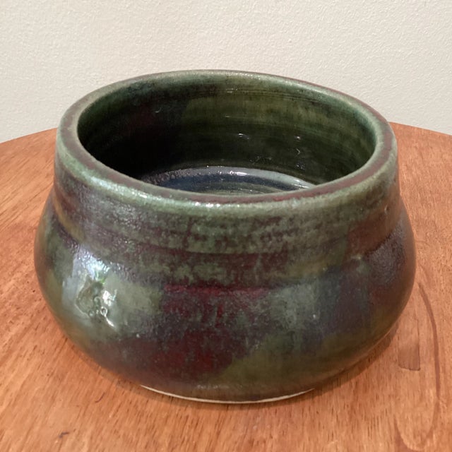 Vintage Fire Glazed Handmade Pottery Bowl Artist Signed For Sale - Image 4 of 13