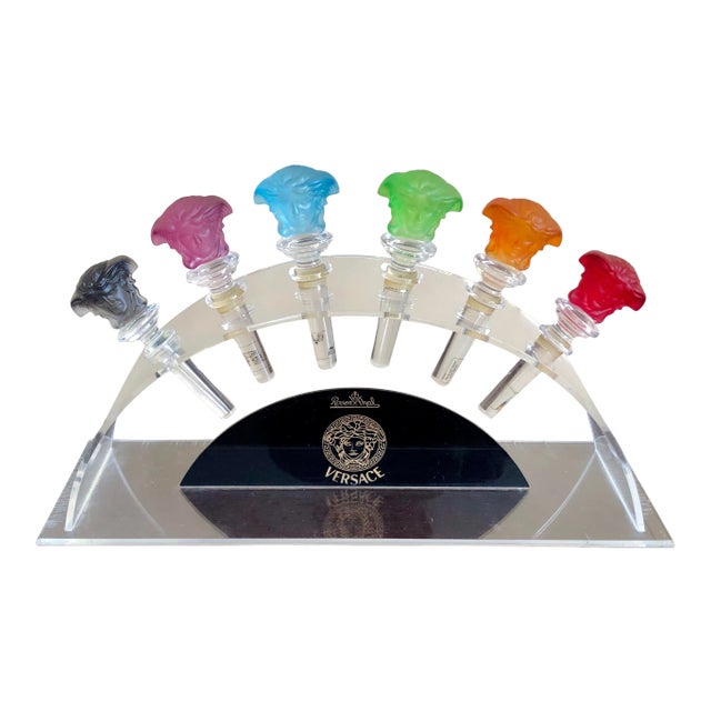 Rosenthal Versace Medusa Crystal Wine Stoppers- Set of 6 For Sale