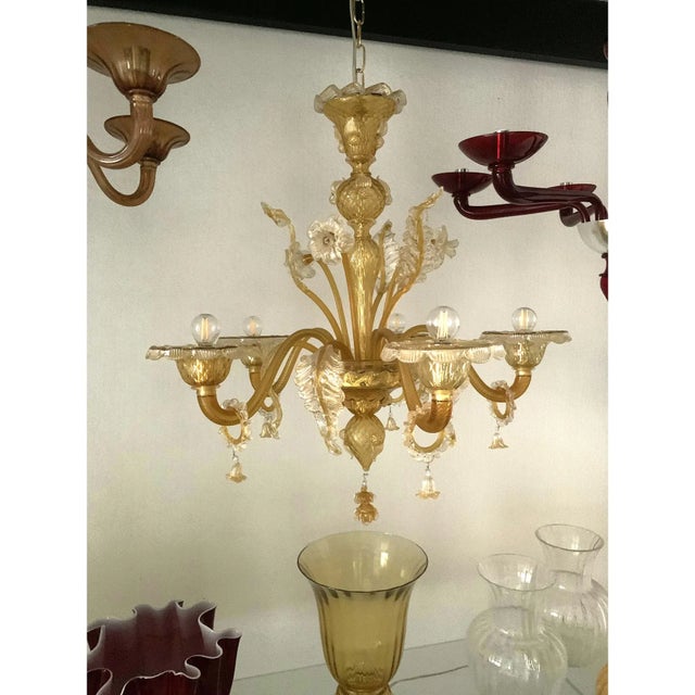 Venetian Murano-Style Chandelier in Transparent and Amber Glass With Flowers and Leaves For Sale - Image 9 of 12