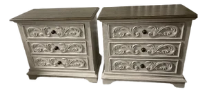 Pair of Painted Three-Drawer Night Stands With Wood Color Top, 21st Century, 2 Pieces