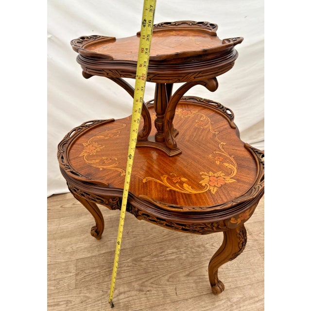 Antique Two-Tier Etagere Jardiniere Parlor Table, French Art Nouveau, Inlays For Sale - Image 9 of 12