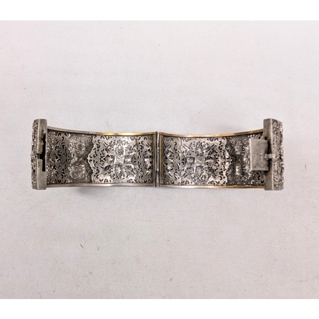 Vintage Art Deco Signed Napier Silvertone Filigree Cuff Bracelet For Sale - Image 10 of 13