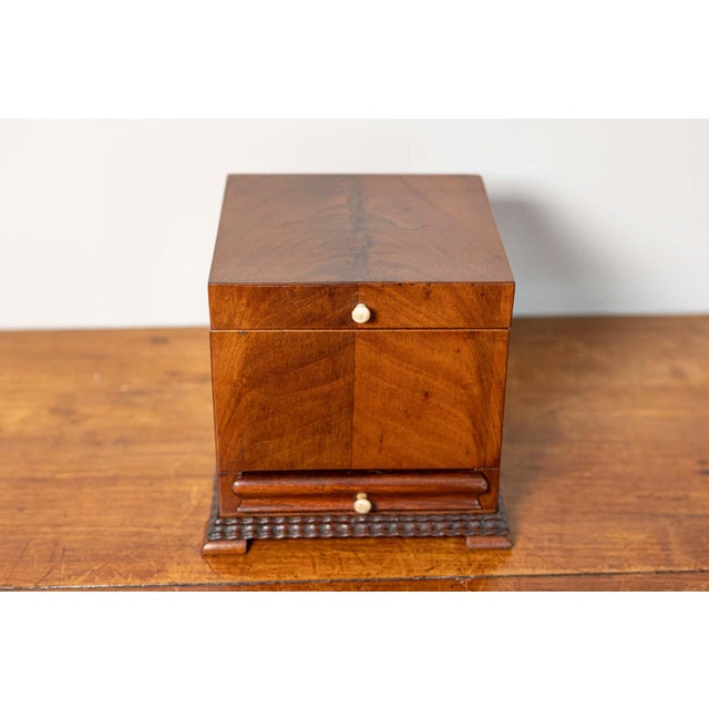 This 19th-century Danish box, circa 1850, is a remarkable piece crafted from walnut wood, showcasing fine craftsmanship...