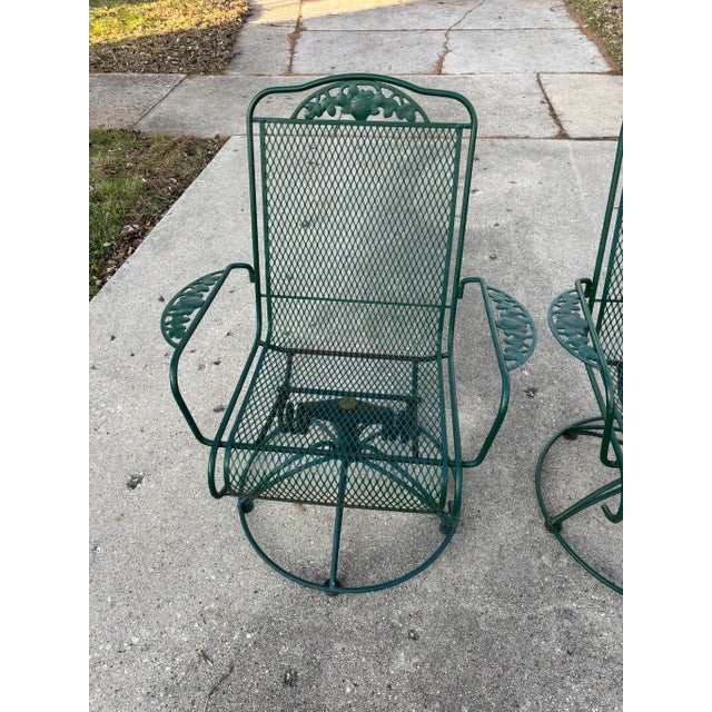 Vintage Green Wrought Iron Patio Swivel Rocker Chairs Set of 2 Chairish