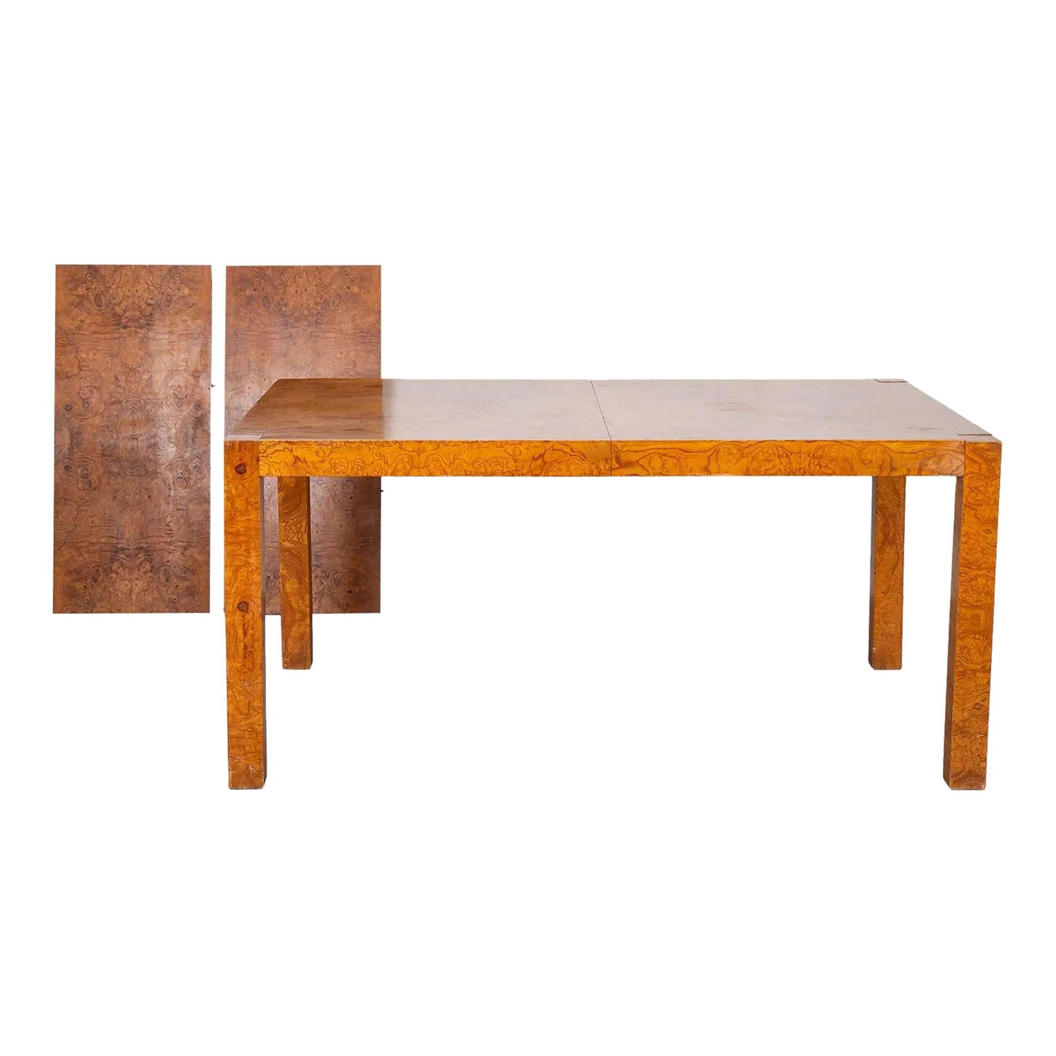 1970s Mid-Century Burl Wood Parsons Dining Table in the Style of