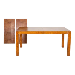 1970s Mid-Century Burl Wood Parsons Dining Table in the Style of Milo Baughman