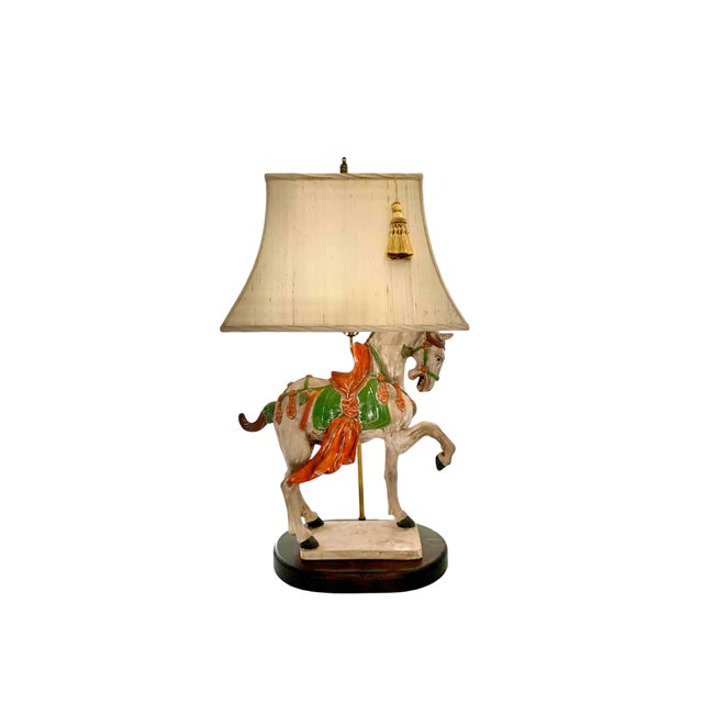 Late 20th Horse Lamp Vintage Large Asian Pottery Tang Horse on Wooden Base for Oriental Decor For Sale In Tulsa - Image 6 of 11