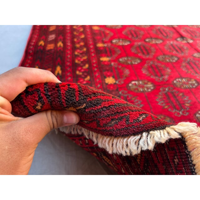 Red Vintage Afghan Ersari Turkmen Bokhara Gallery Rug - 8'4" X 4'3" For Sale - Image 8 of 13