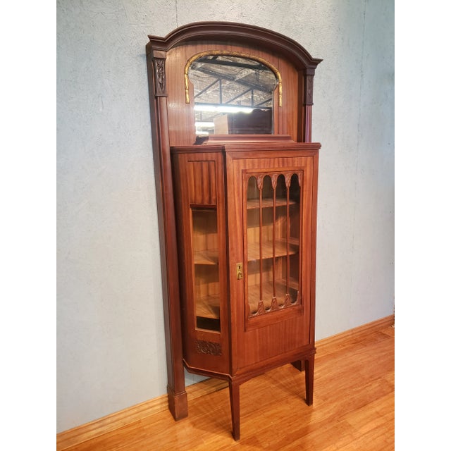 Victorian Early 20th Century Antique Walnut Victorian Curio Cabinet With Mirror For Sale - Image 3 of 13