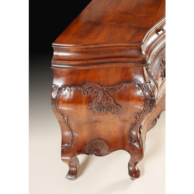 Italian Antique Solid Walnut Bombay Chest With Carved Floral Motifs For Sale - Image 4 of 4