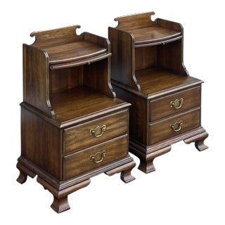 Vintage Pennsylvania House Traditional Chippendale Solid Cherry Tiered Nightstands With Sliding Trays - a Pair For Sale