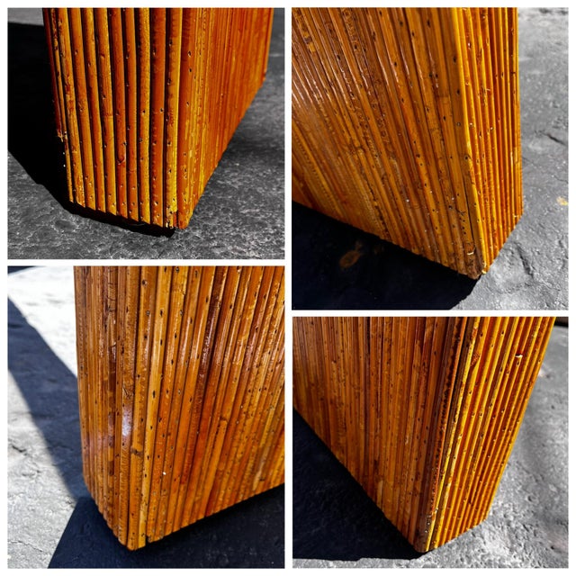 Spilt Reed Waterfall Console Table With Smoked Glass Inset | Hollywood Regency and Mid Century Modern in the Style of Gabriela Crespi For Sale - Image 12 of 12