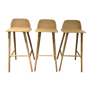 Set of 3 Muuto - Nerd Bar Stools in Oak For Sale