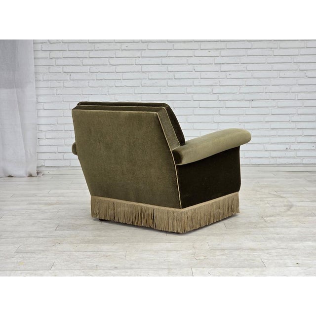 Danish Armchair in Green Furniture Velour, 1970s For Sale - Image 4 of 18