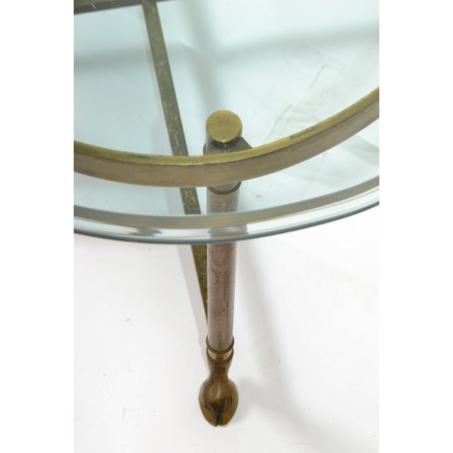 1970s Hollywood Regency Mastercraft Brass Hoof Feet Coffee Table Racetrack Glass Top For Sale - Image 9 of 15