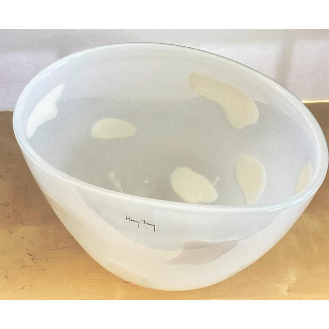 White Henry Dean (Belgium) Signed Cased Art Glass Centerpiece Bowl (Translucent White With White Dots) Large, Vintage For Sale - Image 8 of 16