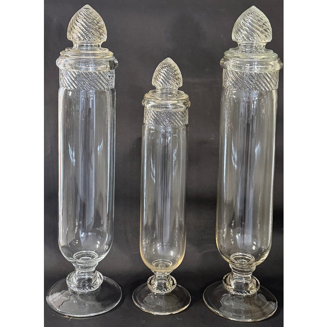 Late 19th Century 19th Century Molded Glass Apothecary Jars, Set of Three, Barley Twist Lids For Sale - Image 5 of 11