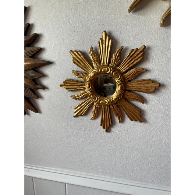 1950s French Petite 11" Giltwood Sunburst Wall Mirror For Sale - Image 15 of 18