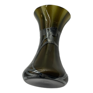 Early 20th Century Art Nouveau Green Glass Vase With Silver Floral Overlay