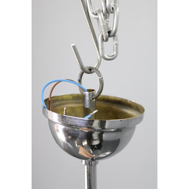 Vintage Art Deco Chrome Pendant Light with Opaline Glass, 1930s For Sale - Image 11 of 14