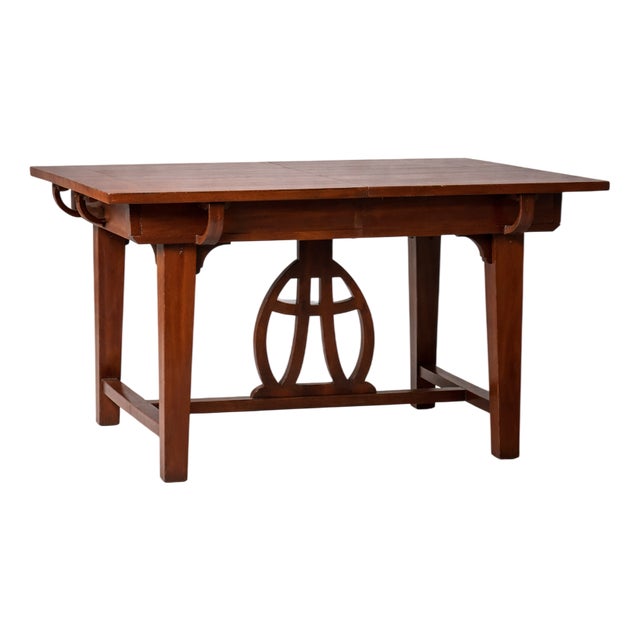 Art Nouveau Italian Walnut Extendable Dining Table with Lyre Motif Base, 1905 For Sale