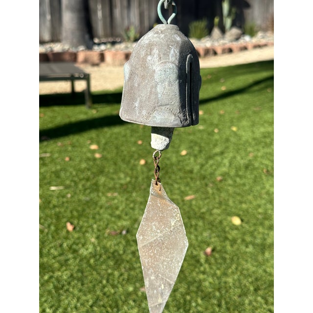 Beautifully patinated Bronze bell wind chime. "This is an early and rare 1960s bronze wind bell chime made by Soleri...