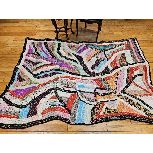 Turquoise Vintage Moroccan Tapestry Rug, Handwoven, Mid-Century Modern Abstract Design, 6’ X 7’ For Sale - Image 8 of 10