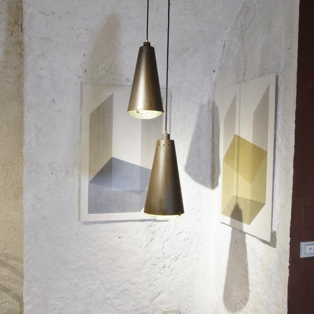 Mid-Century Modern Pendant Lights with Fontana Arte Faceted Crystal Diffuser and Corten-Effect, 1990s, Set of 2 For Sale - Image 3 of 15