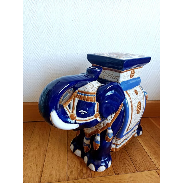 Blue Ceramic Elephant Plant Stand, 1950s For Sale - Image 4 of 7