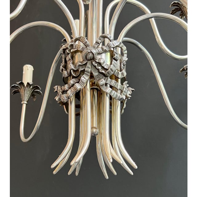 1940s Maison Charles Neoclassical Silver Metal Chandelier For Sale - Image 11 of 12