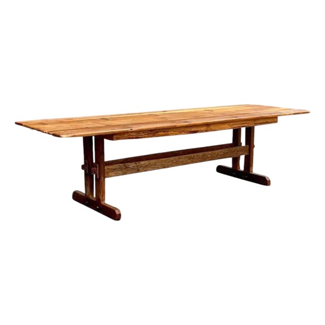Reclaimed Wood Farmhouse Trestle Harvest Dining Table 96 W For Sale