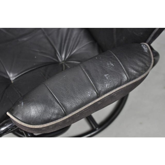 Black Vintage Black Leather Ekornes Stressless Style Swivel Recliner Lounge Chair For Sale - Image 8 of 17