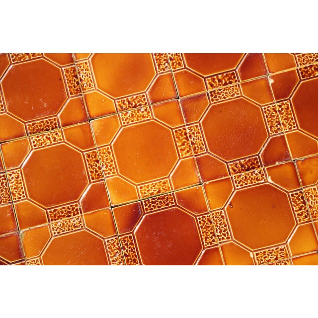 1910s Portuguese Art Deco Glazed Tiles Set of 30 Large Amber Brown Geometric Antique For Sale - Image 14 of 18