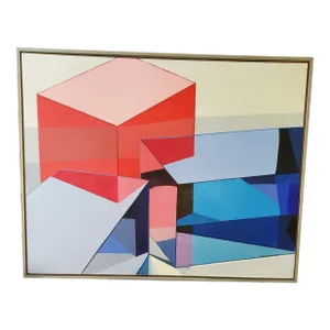 1970s Mid Century Modern Vintage Abstract Painting by Roth, Framed