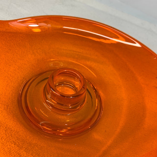 Glass Pair of Vintage Viking Glass "Epic" Persimmon Orange Candle Holders For Sale - Image 7 of 7