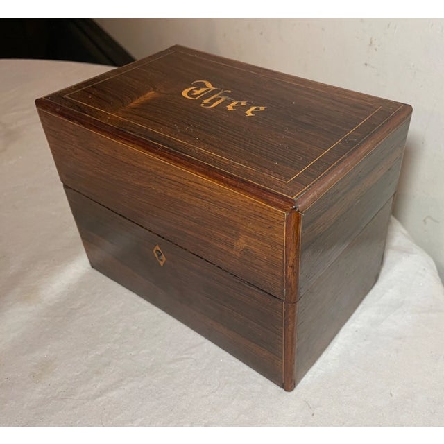 Rustic European Antique 19th Century Handmade Marquetry Wooden Dutch Thee Tea Caddy Box For Sale - Image 3 of 12