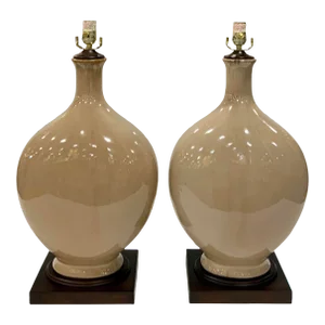 Modern Taupe Glaze Ceramic Dudley Table Lamps Pair
