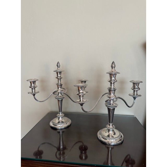 Barker-Ellis Silver Co. Made in England Silverplate Pair 3-Arm Candelabras For Sale In San Francisco - Image 6 of 12