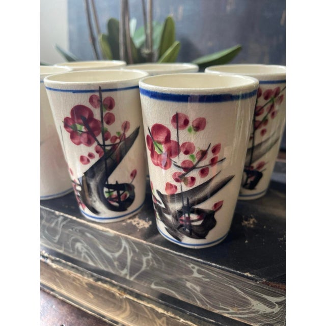 Ceramic Vintage Japanese Ceramic Juice Glasses Cherry Blossom - Set of 6 For Sale - Image 7 of 10