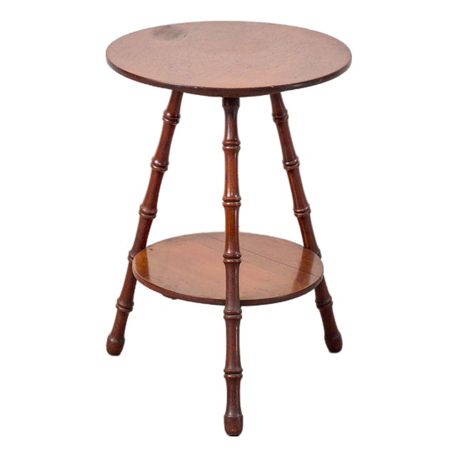 Mid 19th Century English Faux Bamboo Two-Tier Round Table With Cane Cut Legs For Sale