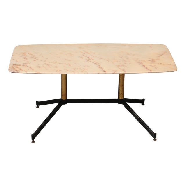 Coffee Table in Marble and Metal Brass in the style of Gio Ponti, Italy, 1960s For Sale