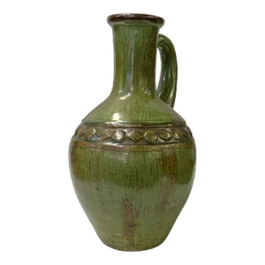 Brown Olive Green Ceramic Geometric Pattern Jar Shape Vase