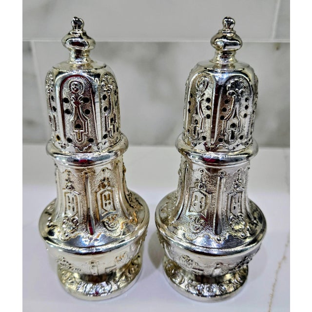Elevate a dining table, bar cart, or holiday entertaining display with this elegant vintage pair of Japanese silver-plated...