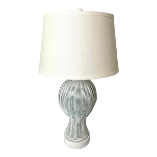 Vintage White Wicker Table Lamp For Sale