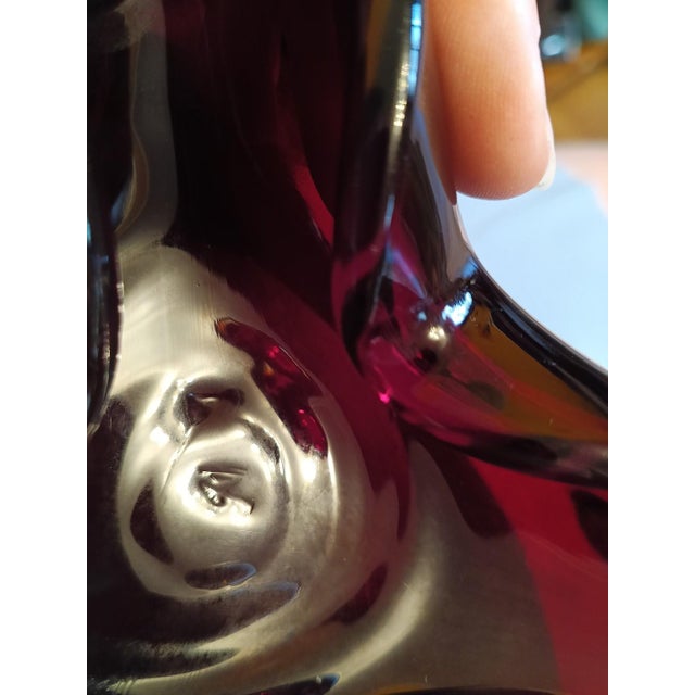 Ruby Red Vintage Ruby Red Murano Style Art Glass Tricorn Ashtray Bowl, Signed Base For Sale - Image 8 of 9