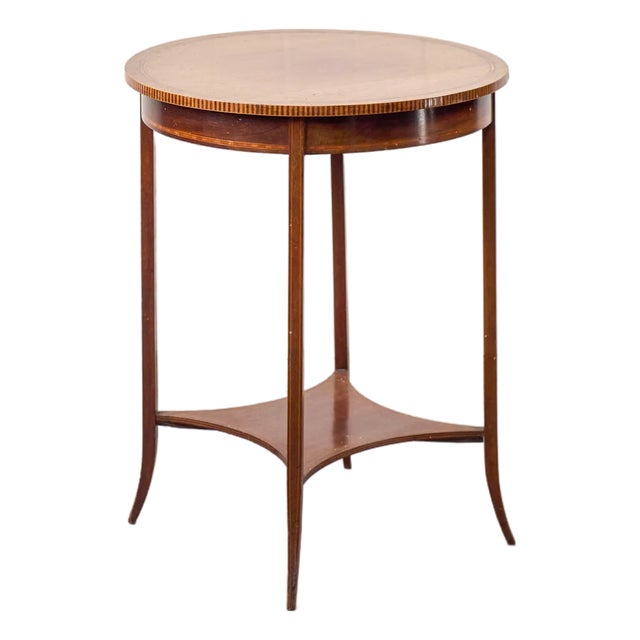 Early 20th Century Edwardian Checkered Edge Inlay Lamp Table For Sale