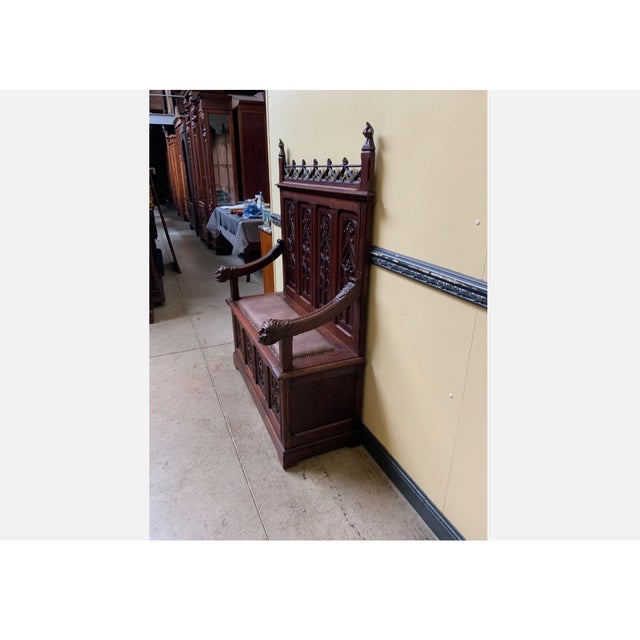 Late 19th Century Antique Neo-Gothic Bench, 1880 For Sale - Image 5 of 11