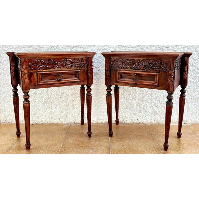 Early 20th Century French Carved Wood Nightstands, 1940s, Set of 2 For Sale - Image 16 of 18