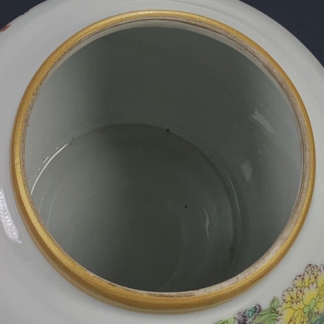 Asian Famille Rose Enameled Porcelain Ginger Jar With Gilt Finial and Peony Motif For Sale - Image 3 of 9