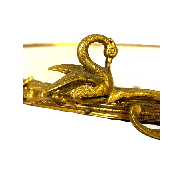 1930s French Art Deco Vanity Mirror Tray Ormolu Brass Swans Hollywood Regency For Sale - Image 14 of 16